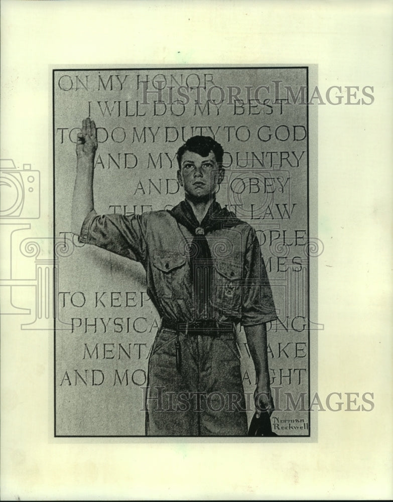 1991 Press Photo Norman Rockwell&#39;s Image Of Boy Scout Devoted To God And Country- Historic Images