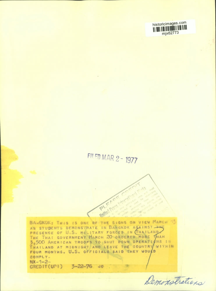 1976 Press Photo Students protest United States presence in Thailand, Bangkok