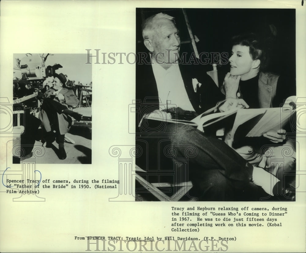 1967 Press Photo Spencer Tracy and Katherine Hepburn Relax During Filming- Historic Images