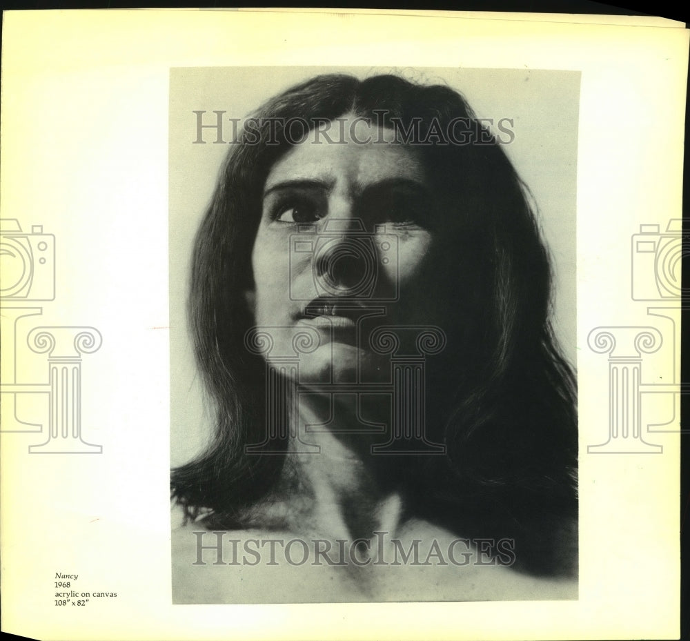 1968 Press Photo Milwaukee-Chuck Close&#39;s acrylic work on canvas titled &quot;Nancy&quot;- Historic Images