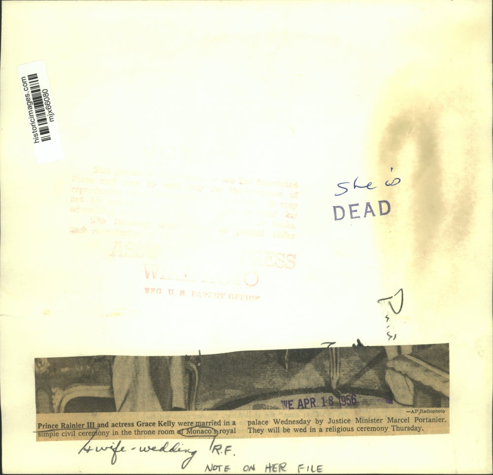1956 Press Photo Civil Wedding of Monaco"s Prince Rainier III & Grace Kelly