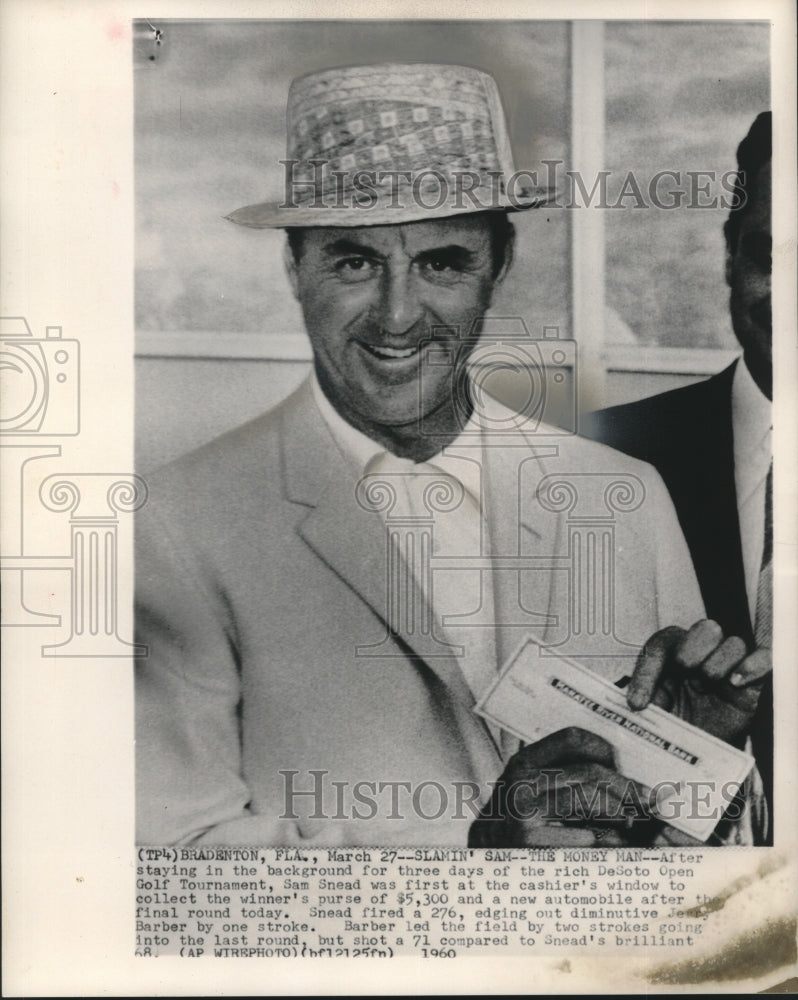 1960 Press Photo Florida-Sam Snead, first to collect purse and automobile- Historic Images