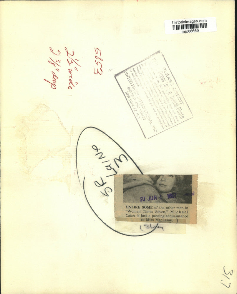 1967 Press Photo Michael Caine & Shirley MacLaine in "Woman Times Seven"