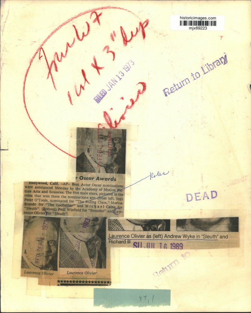 1973 Press Photo Laurence Olivier in "Sleuth" - mjx69223