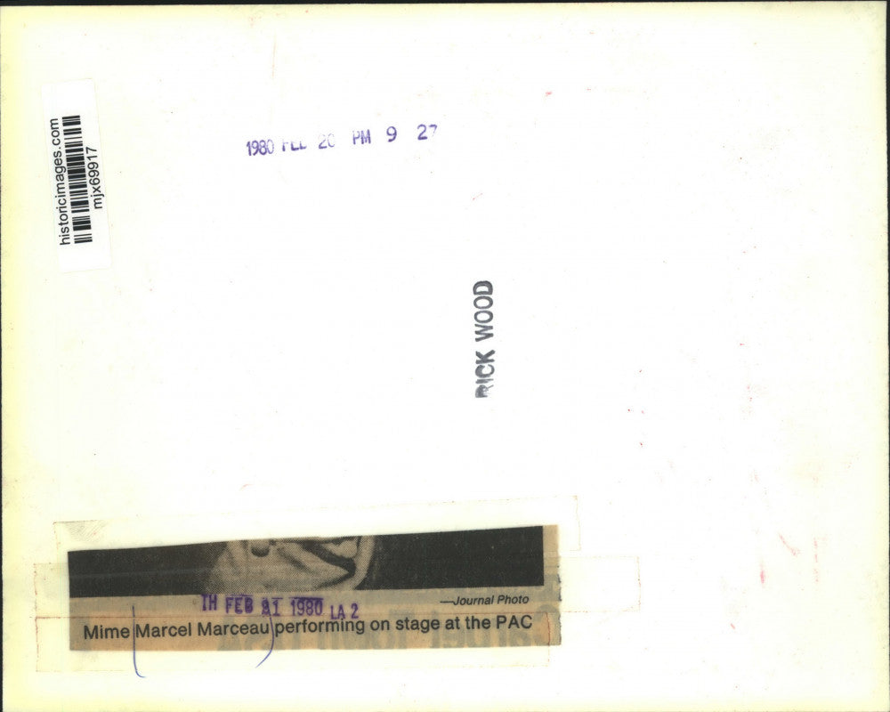 1980 Press Photo Mime Marcel Marceau at Milwaukee Performing Arts Center