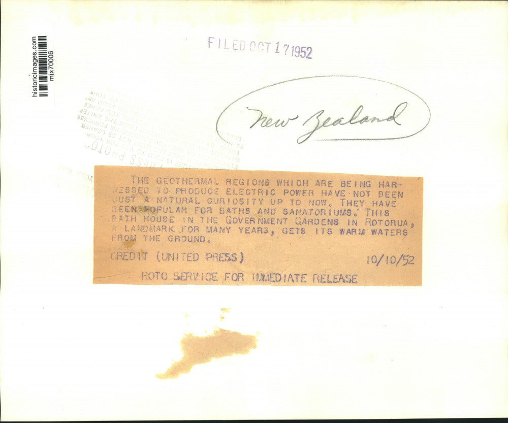 1952 Press Photo Bath house in the Government Gardens in Rotorua, New Zealand