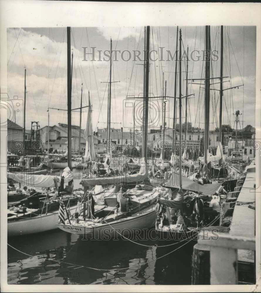 1951 Press Photo Sailboats jammed in the main slip on Mackinac Island- Historic Images