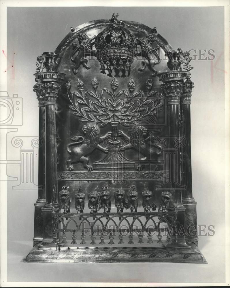 Load image into Gallery viewer, 1959 Press Photo 150-year-old menorah from Warsaw, done in silver - mjx70900
