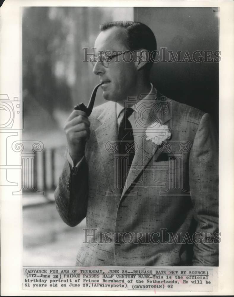 1962 Press Photo Prince Bernhard of the Netherland's official birthday portrait
