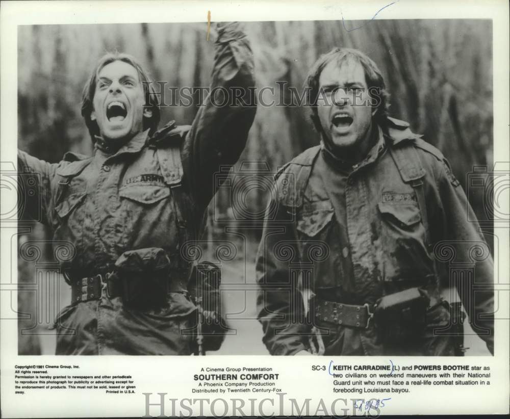 1981 Press Photo Keith Carradine, Powers Boothe star in &quot;Southern Comfort.&quot;