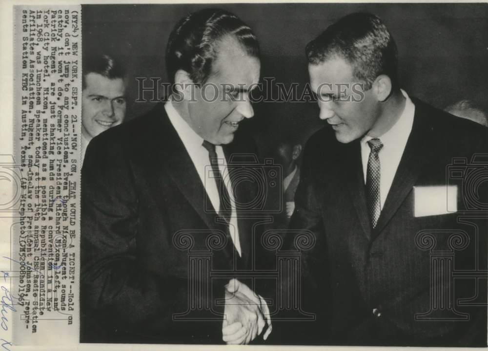 1967 Press Photo President Nixon Shakes Hands With Patrick Nugent In New York- Historic Images