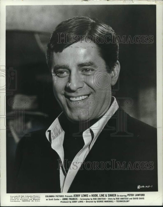 1969 Press Photo Actor-comedian Jerry Lewis "Hook, Line & Sinker" - mjx72379- Historic Images