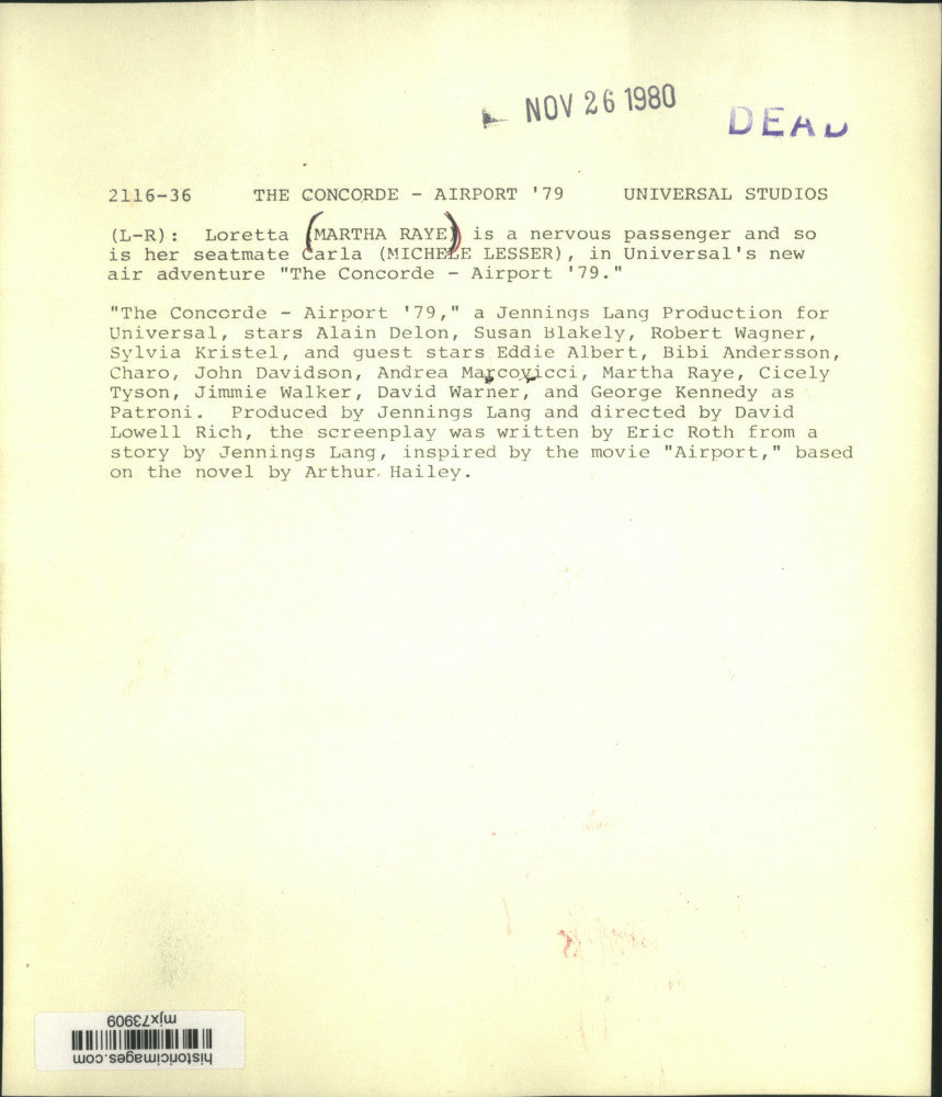 1979 Press Photo Martha Raye and Michele Lesser in "The Concorde - Airport '79".