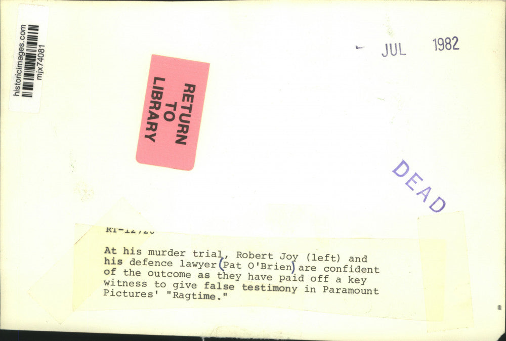 1982 Press Photo Robert Joy and Pat O'Brien star in Paramount Pictures, Ragtime.