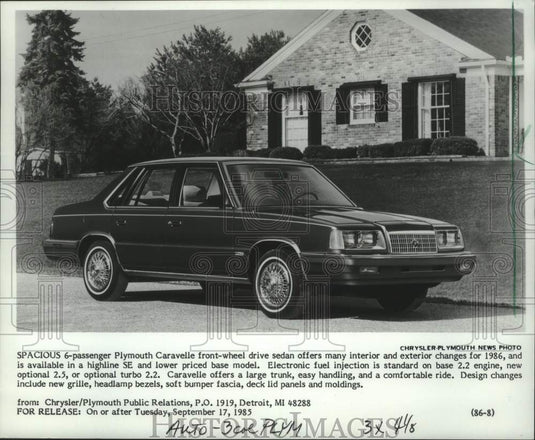 1985 Press Photo Spacious 6-passenger Plymouth Caravelle front-wheel drive sedan- Historic Images