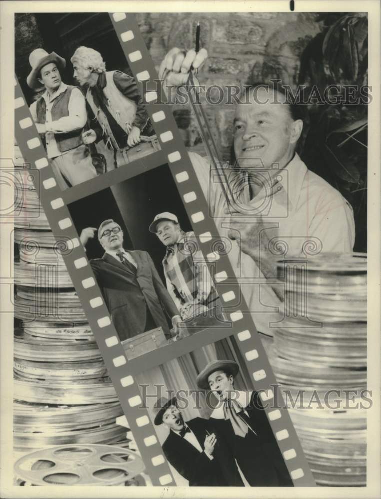 1975 Press Photo Bob Hope examines reels of Quarter Century of Comedy show film- Historic Images