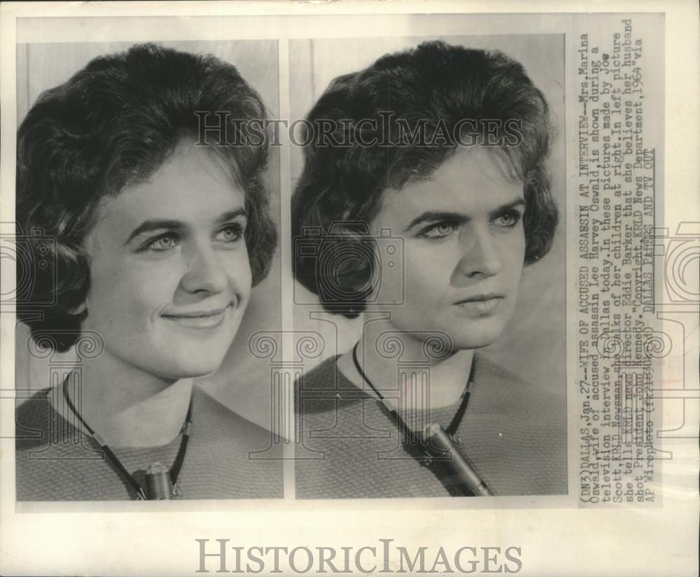 1964 Press Photo Mrs. Marina Oswald during a television interview in Dallas- Historic Images