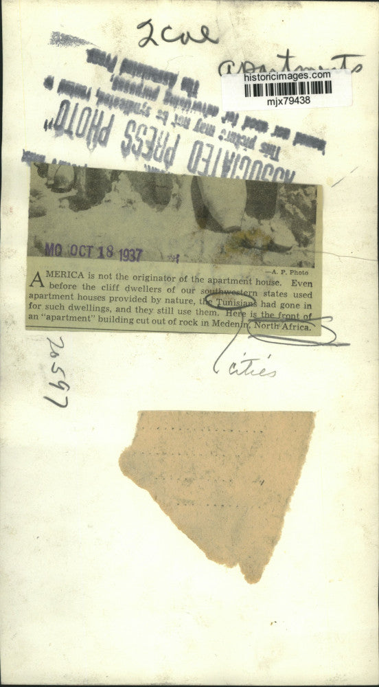 1937 Press Photo rock dwelling "apartments" in Medenin, North Africa - mjx79438