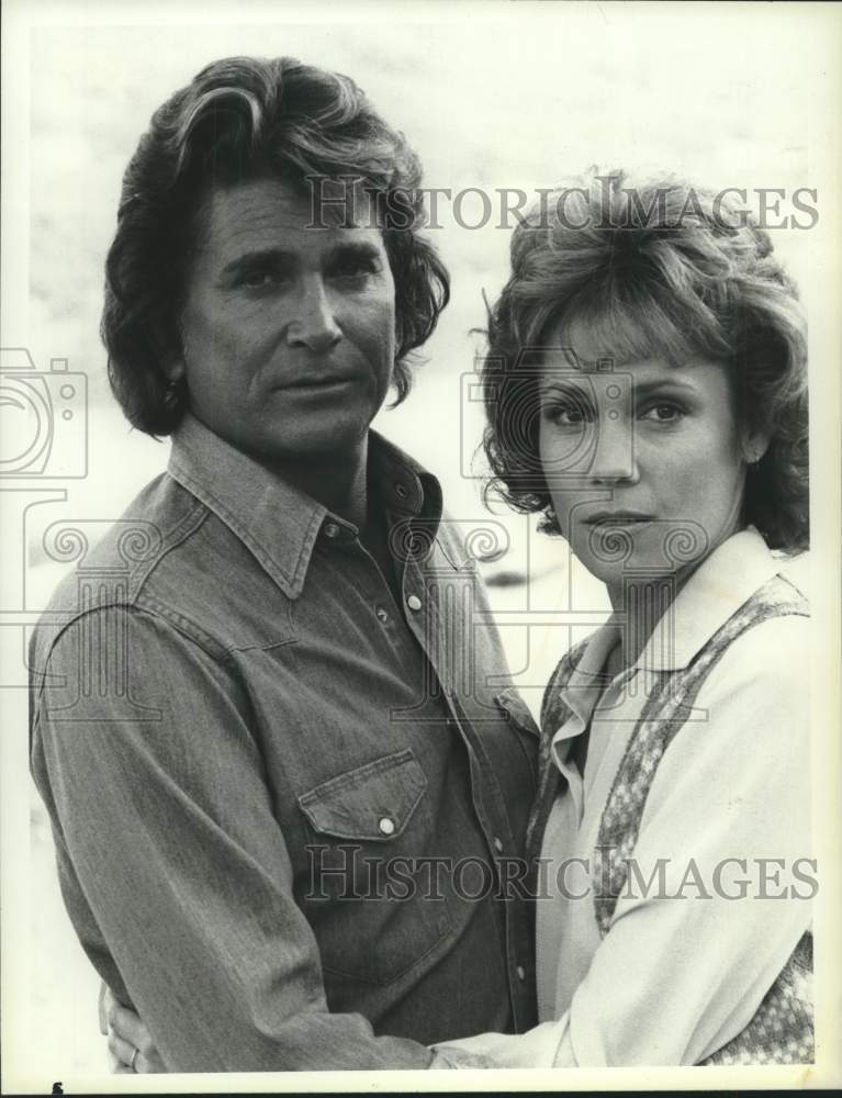 1984 Press Photo Actors Michael Landon &amp; Robin Deardon in &quot;Highway to Heaven&quot;- Historic Images