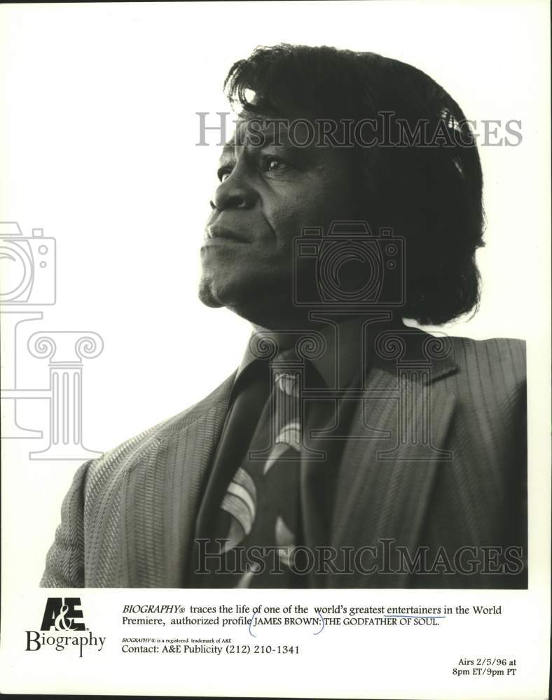 1996 Press Photo &quot;James Brown: The Godfather of Soul&quot; to air on A &amp; E Biography- Historic Images