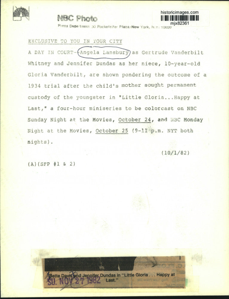 1982 Press Photo Angela Lansbury stars in "Little Gloria...Happy at Last" on NBC