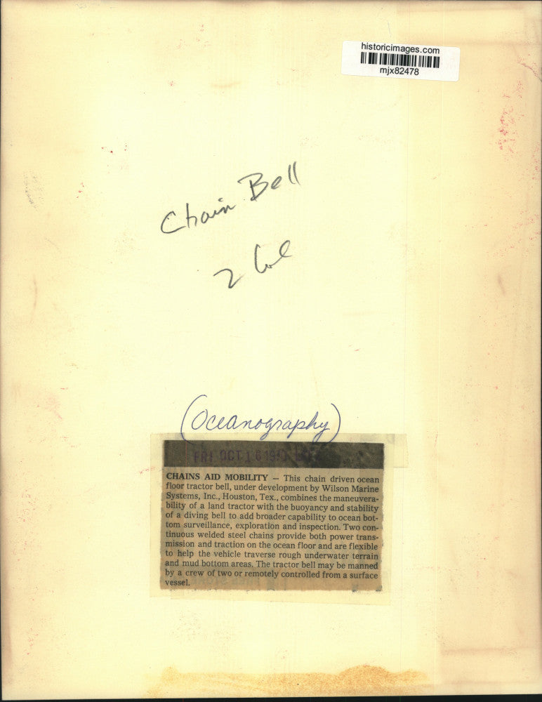 1970 Press Photo Chain driven ocean floor tractor bell for oceanography study