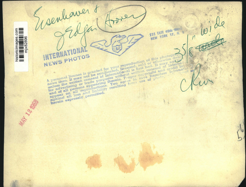 1958 Press Photo Eisenhower and J. Edgar Hoover. - mjx82896