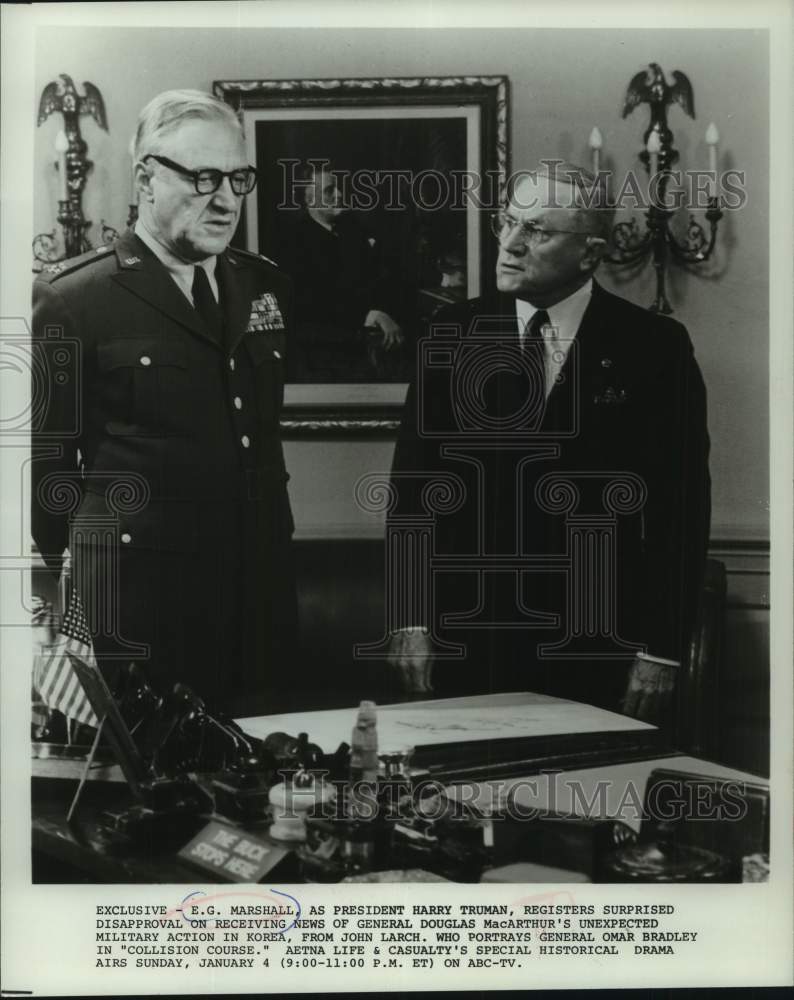 1976 Press Photo E. G. Marshall as Harry Truman and other in Collision Course- Historic Images