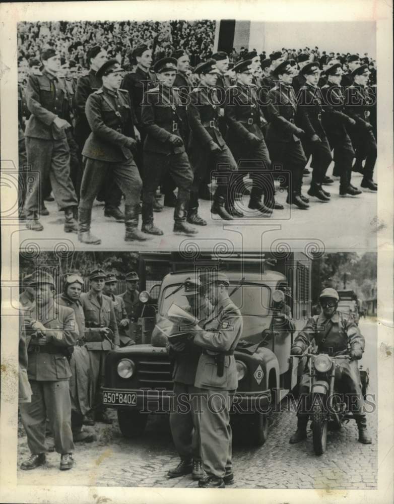Load image into Gallery viewer, 1954 Press Photo East Germans in East Berlin and West Germans near Frankfurt.
