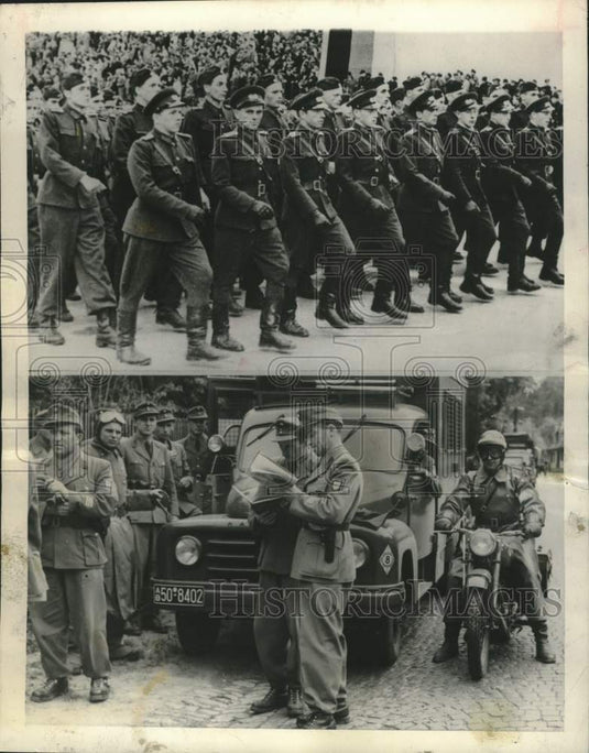 1954 Press Photo East Germans in East Berlin and West Germans near Frankfurt.