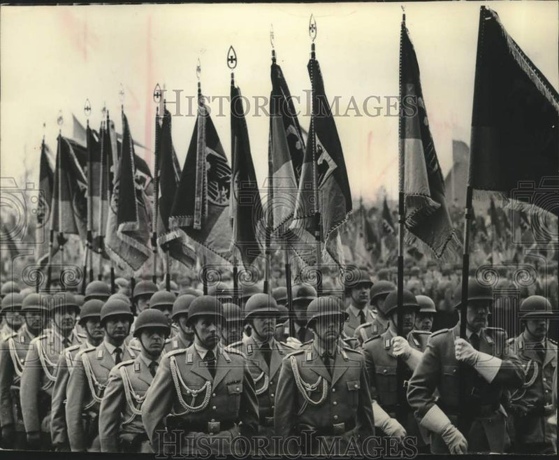 Load image into Gallery viewer, 1965 Press Photo German flag bearers in ceremonies at Muenster, West Germany.
