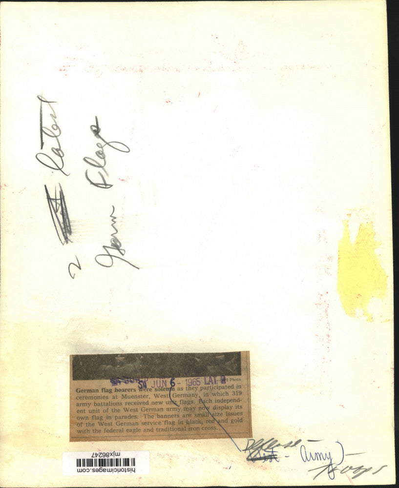 1965 Press Photo German flag bearers in ceremonies at Muenster, West Germany.