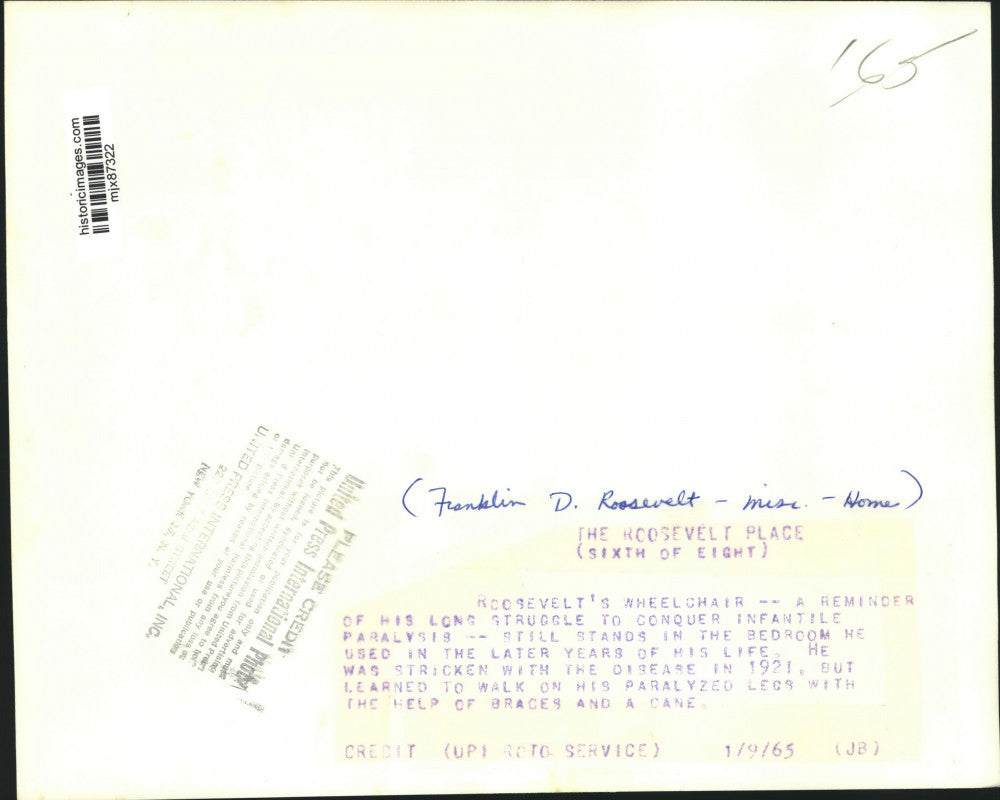 1965 Press Photo Franklin D. Roosevelt's wheelchair in his bedroom - mjx87322