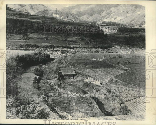 1942 Press Photo View of a beautiful farm located in Japan - mjx87585- Historic Images