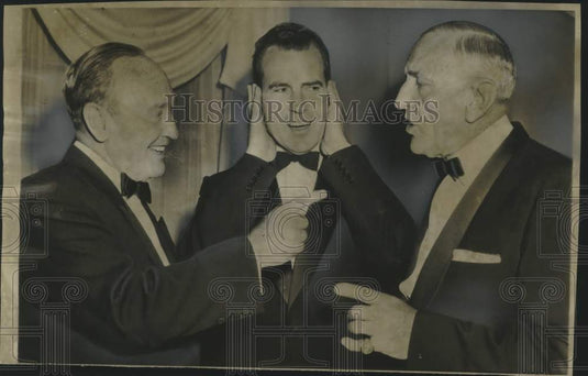 1958 Press Photo Richard Nixon, Fred Haney, Casey Stengel dinner in New York- Historic Images