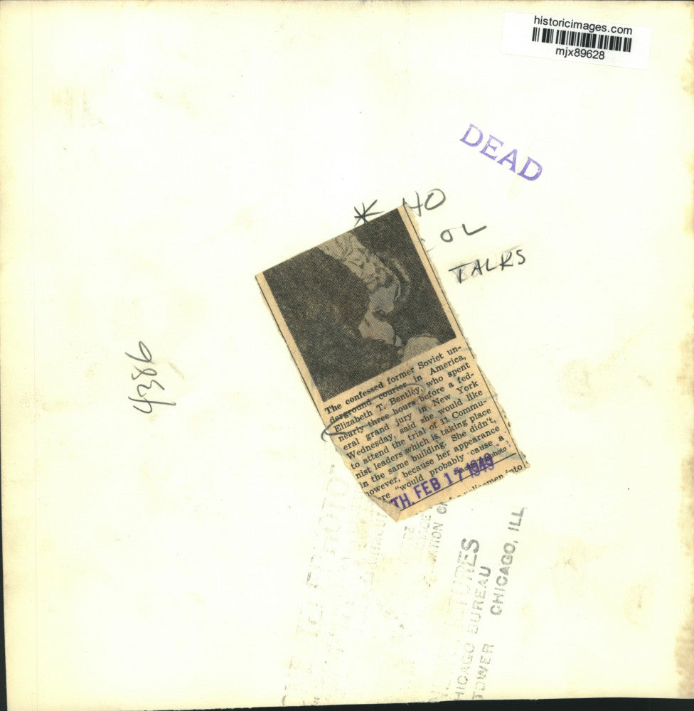 1949 Press Photo Former Soviet Union Underground Courier Elizabeth T. Bentley