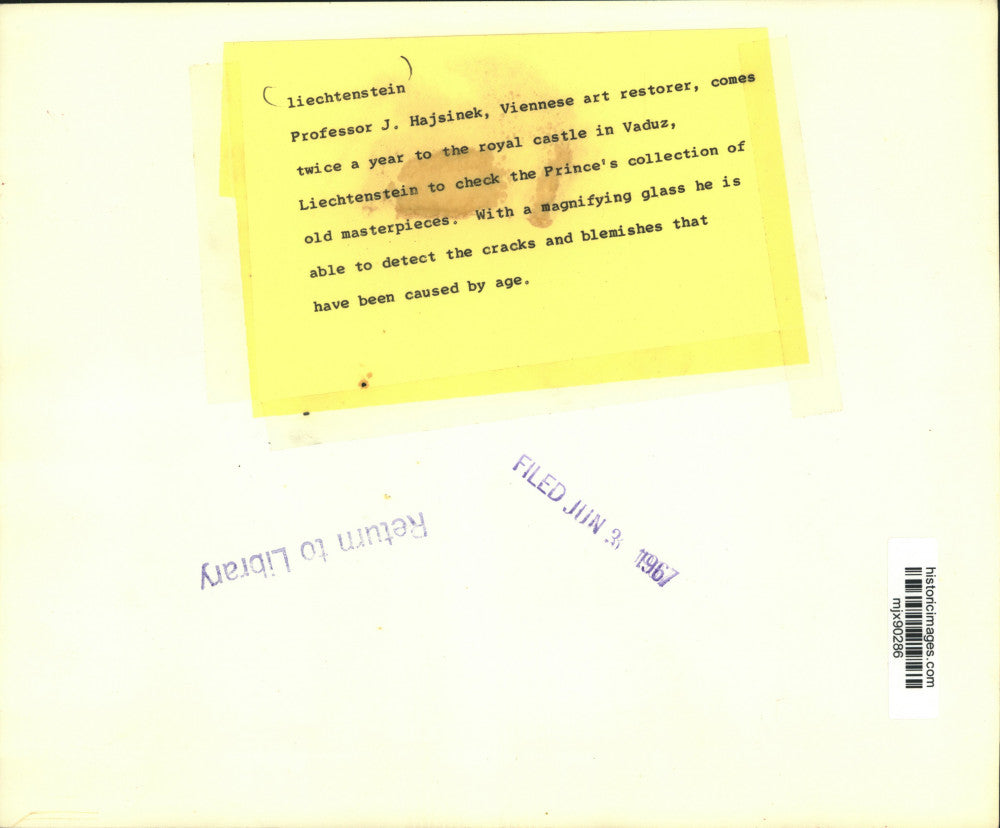 1967 Press Photo Liechtenstein: Professor J. Hajsinek, Viennese art restorer