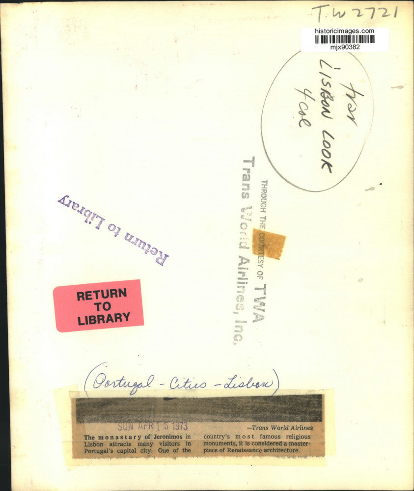 1973 Press Photo The monastery of Jeronimos in Lisbon, Portugal - mjx90382