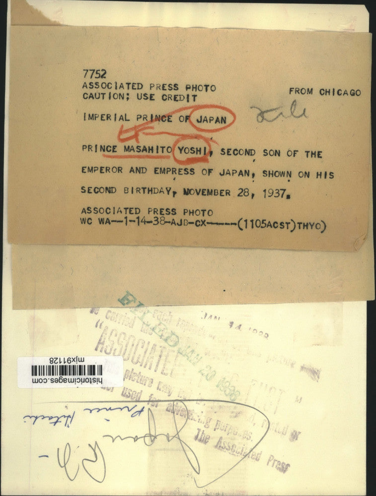 1937 Press Photo The Imperial Prince of Japan, Prince Masahito Yoshi