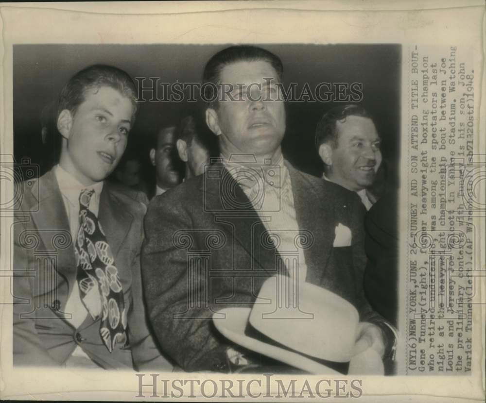 1948 Press Photo Gene Tunney former heavyweight boxer at Yankee Stadium.- Historic Images