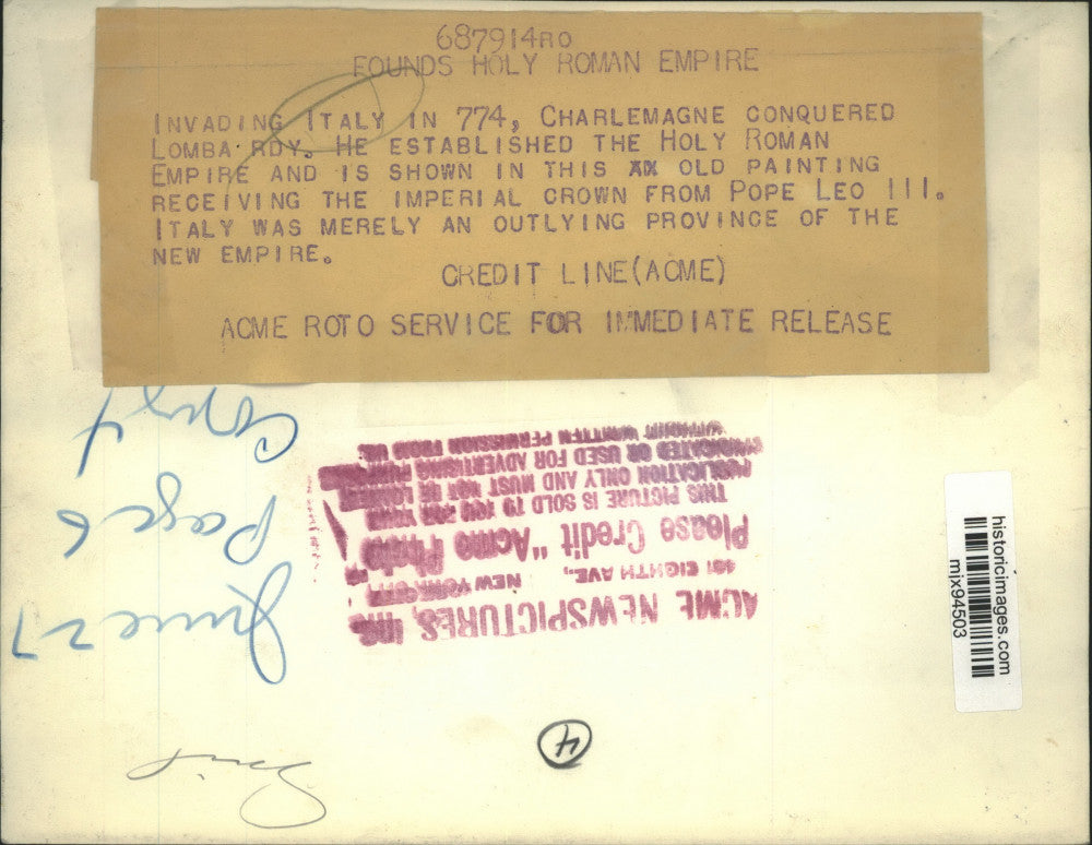 Press Photo Painting of Charlemagne conquering Lombardy in Italy in 774