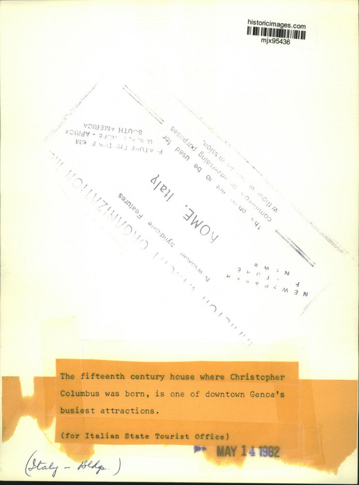 1982 Press Photo Birthplace of Christopher Columbus in downtown Genoa, Italy