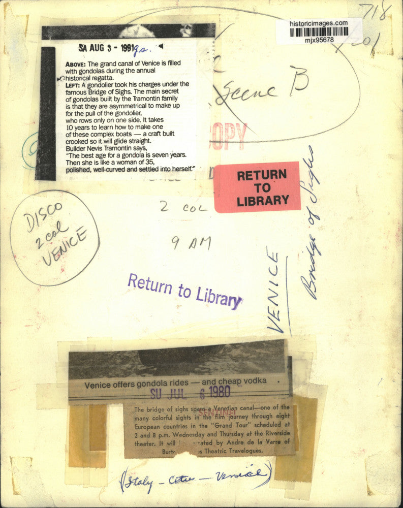 1980 Press Photo The bridge of sighs spans a canal in Venice, Italy - mjx95678