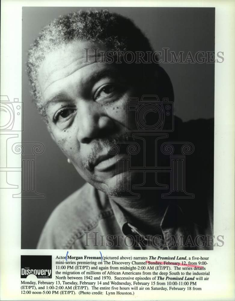 Press Photo Actor Morgan Freeman narrates &quot;Promised Land&quot; on Discovery Channel- Historic Images