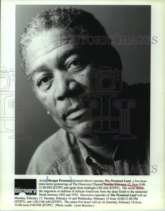 Press Photo Actor Morgan Freeman narrates "Promised Land" on Discovery Channel- Historic Images