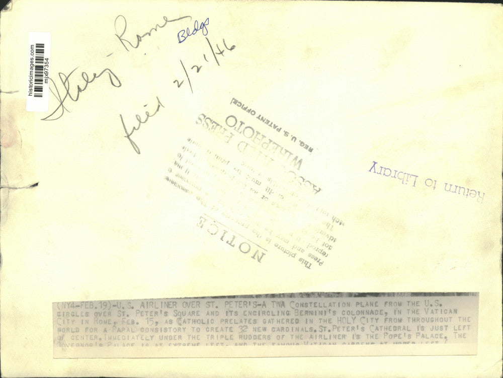 1946 Press Photo Aerial view of St. Peter's Square and Bernini's Colonnade