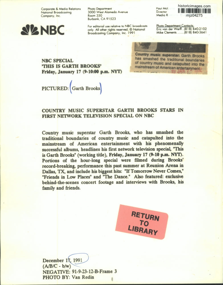 1991 Press Photo Country Singer Garth Brooks Performing - mjz04275