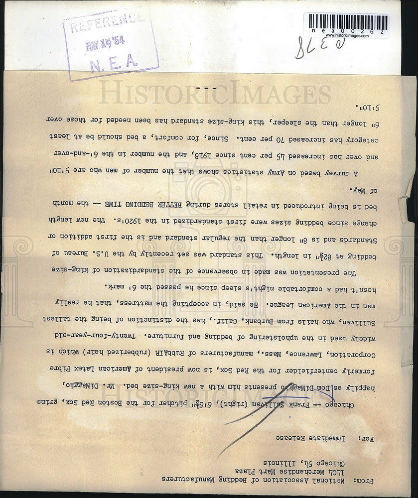 1954 Press Photo Boston Red Sox Frank Sullivan