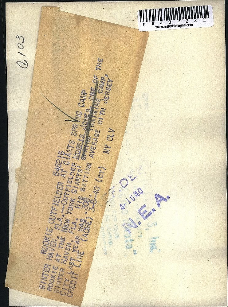 1940 Press Photo Rookie Outfielder Morris Jones New York Giants Training Camp