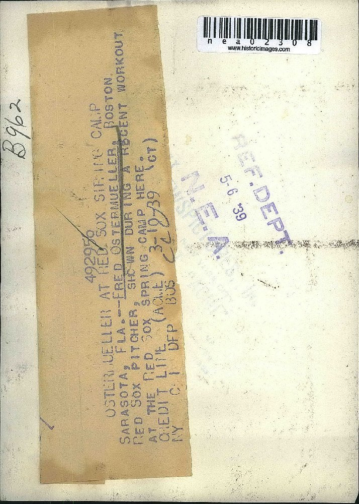 1939 Press Photo Boston Red Sox' Fred Ostermuelller at spring camp, Sarasota, FL